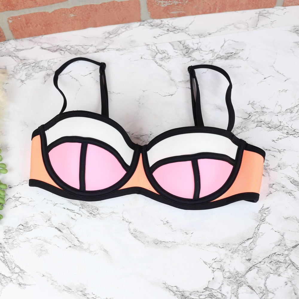 Triangl Swimwear Bikini Top - Pink, White, and Orange